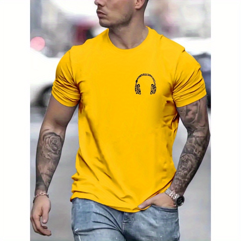 

Headset Print T Shirt, Tees For Men, Casual Short Sleeve T-shirt For Summer