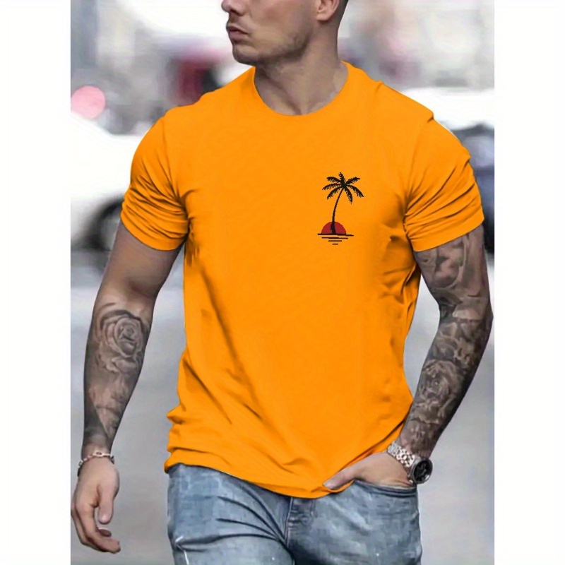 

Palm Tree Island Print T Shirt, Tees For Men, Casual Short Sleeve T-shirt For Summer