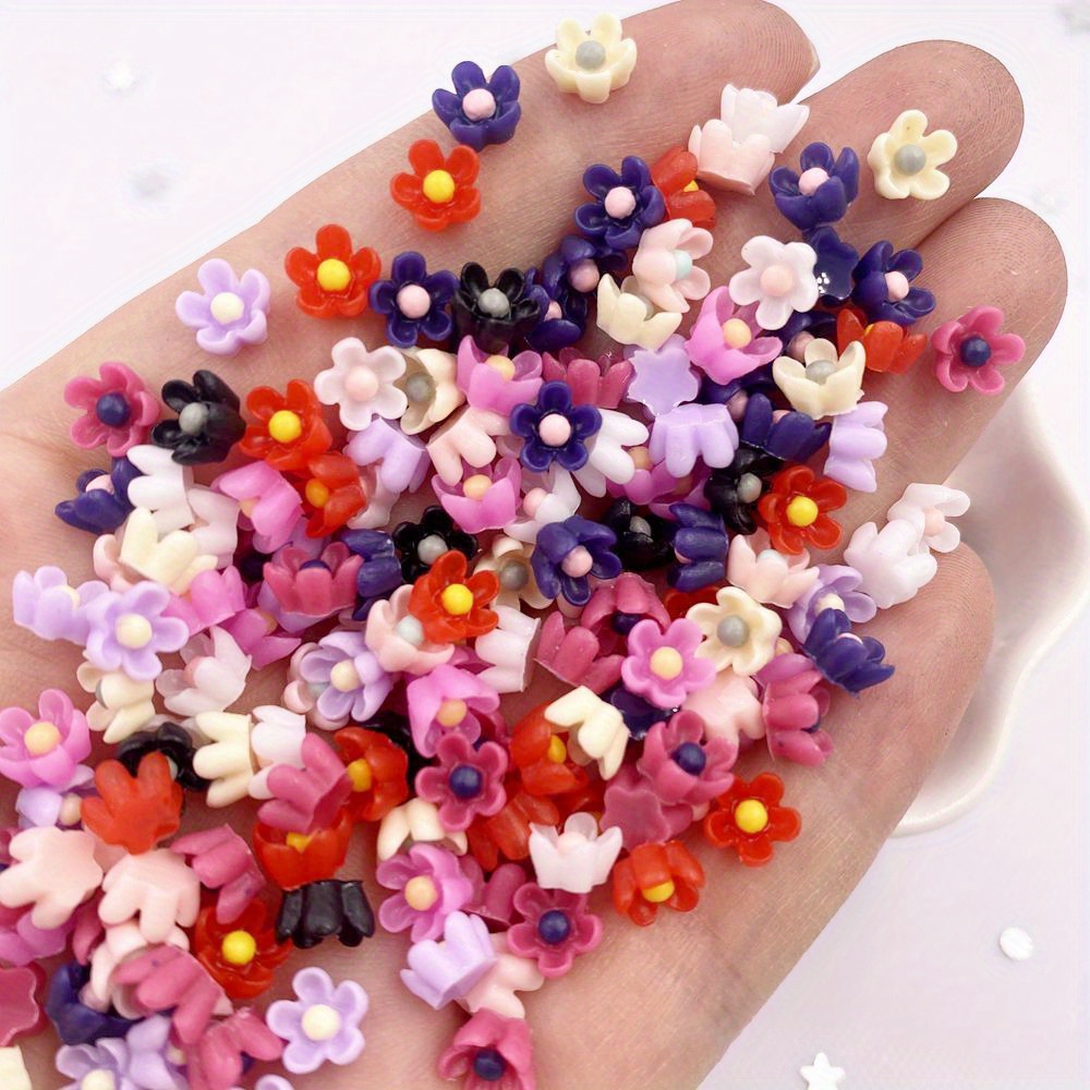 Resin 3d Colorful Mini Flower Gems Flatback Figurines - Temu