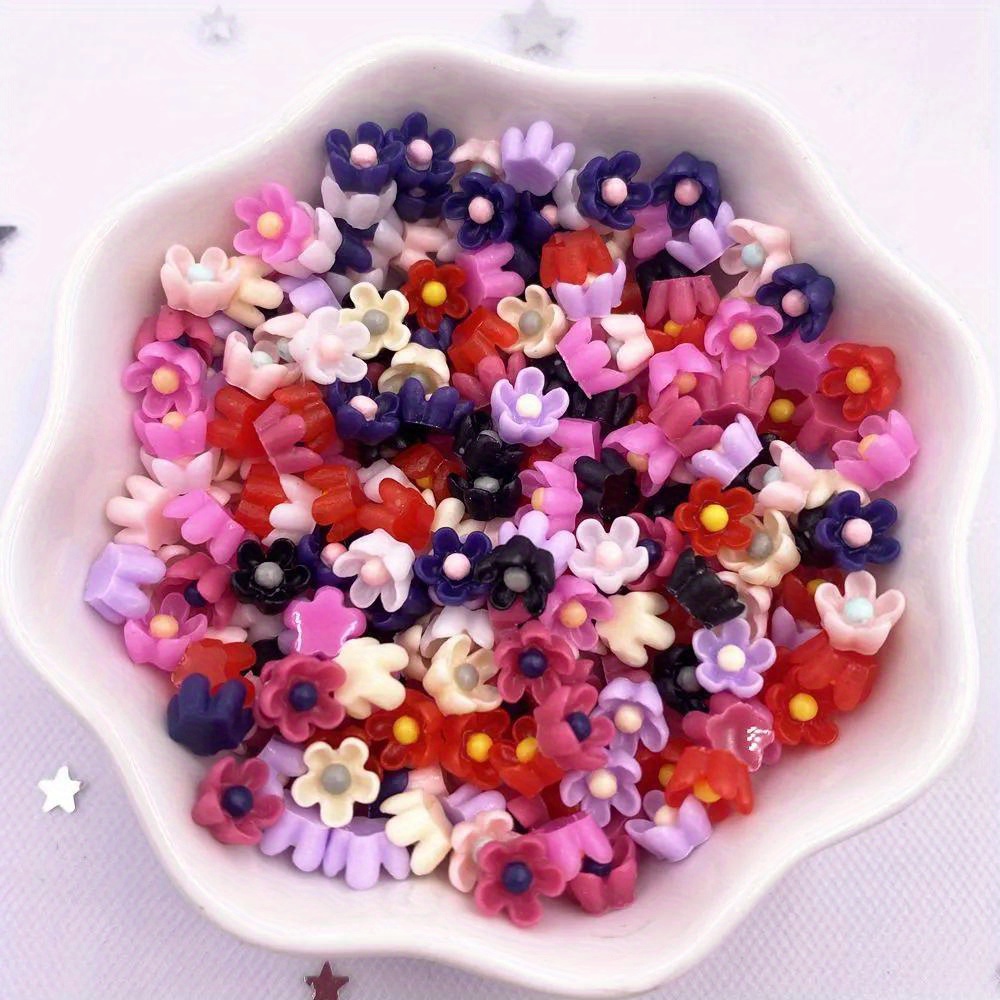 Resin 3d Colorful Mini Flower Gems Flatback Figurines - Temu