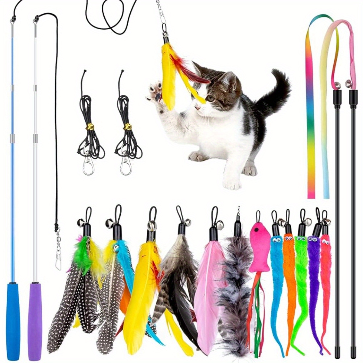 Cat Insect Feather Toys Replacement Cat Toy Wand Refills, Natural Insect  Cat Toy Feathers Refill, Interactive Cat Teaser Wand Attachments, With Bell  - Temu