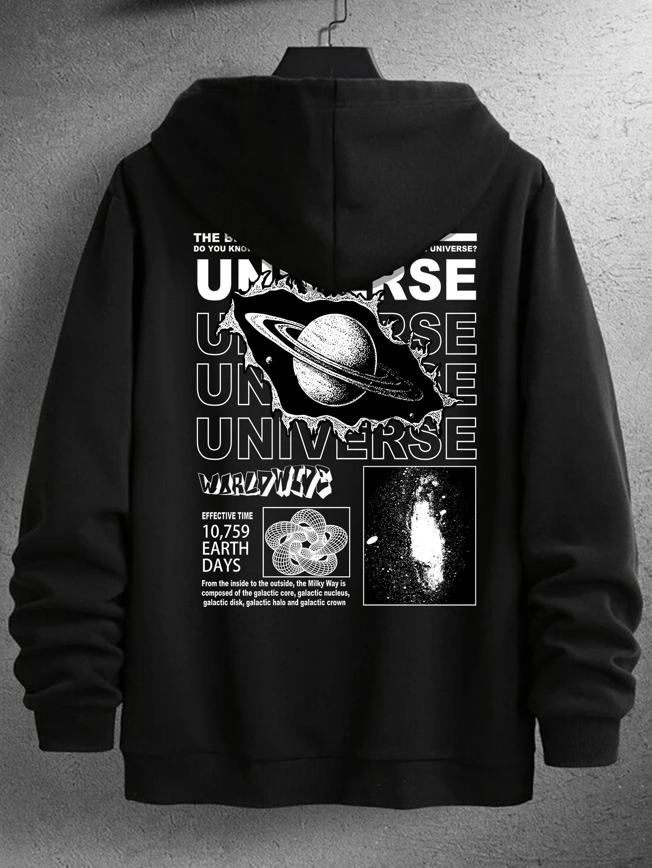 Sudadera negra capucha logotipo planeta