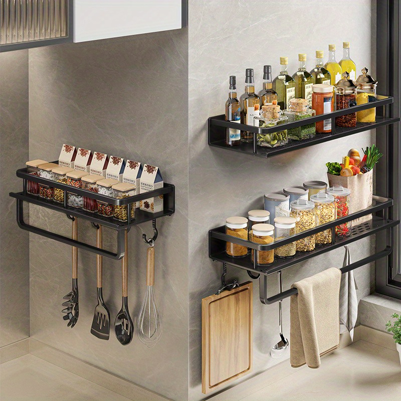 1pc multifunctional kitchen rack seasoning storage rack shelf rack wall mounted kitchen supplies spatula hook towel bar for kitchen bathroom item storage details 0