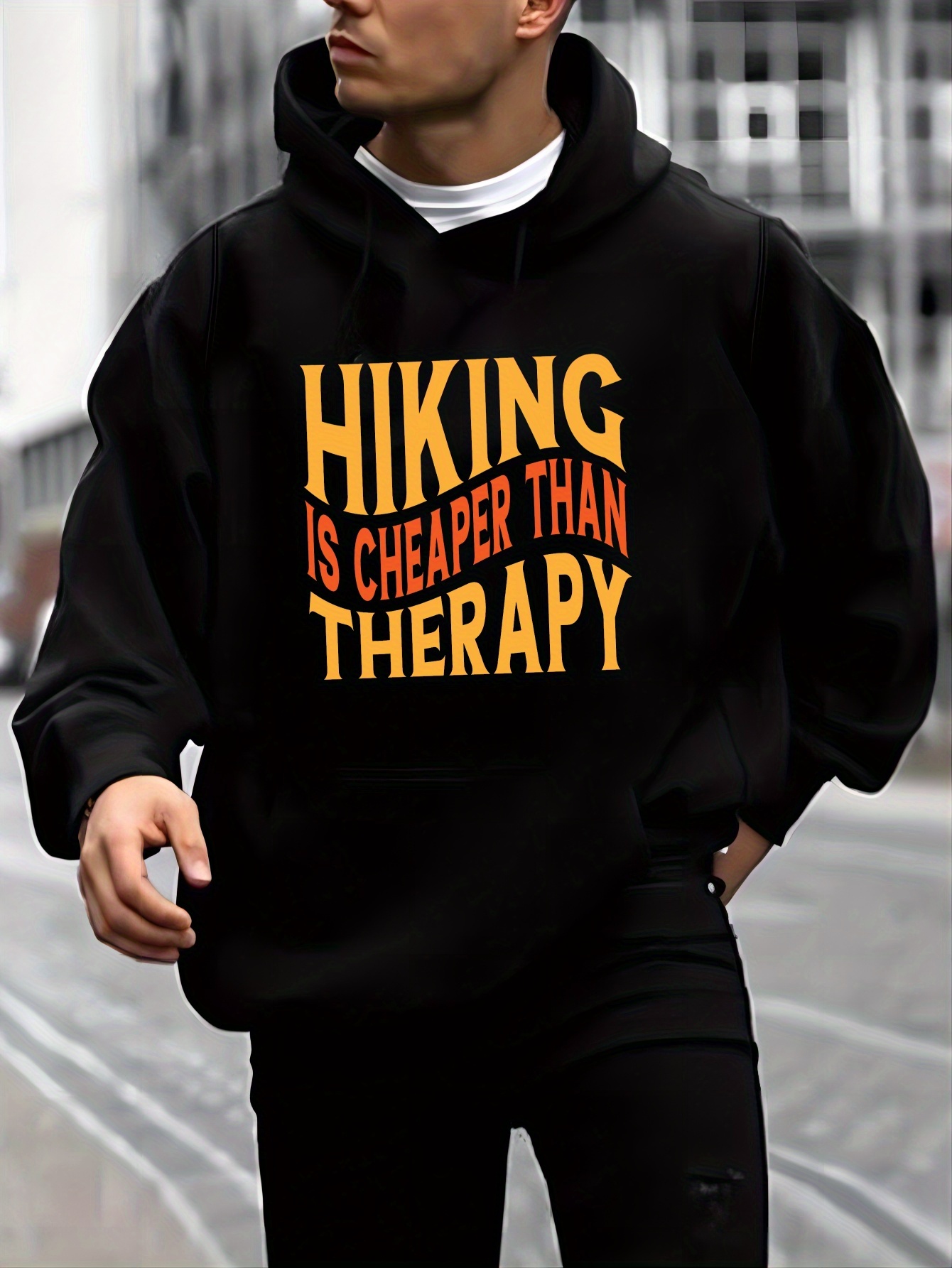 Hiking Cheaper Therapy Print Kangaroo Pocket Hoodie Casual - Temu Australia