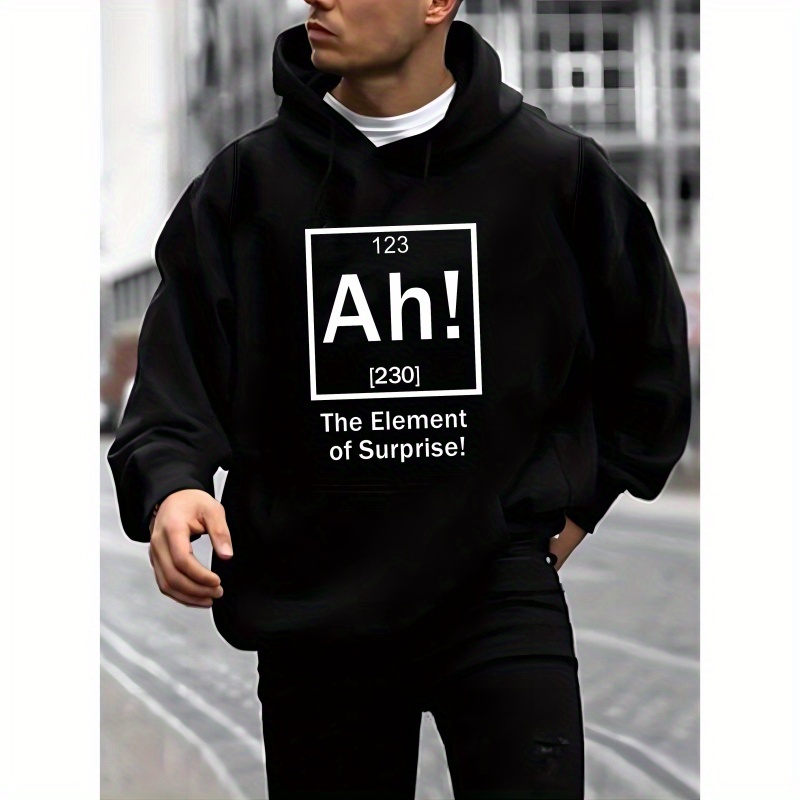 

The Element Of Surprise Print Hoodies, Cool Streetwear Sweatshirts For Men, Men's Casual Loose Hooded Pullover With Pockets For Winter Fall, As Gifts