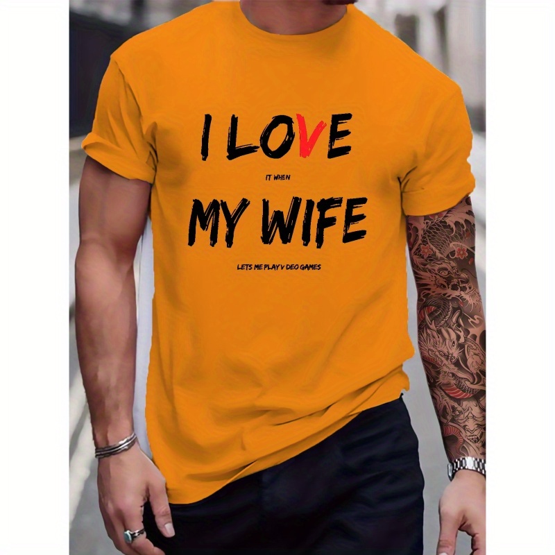 

I Love My Wife Print T Shirt, Tees For Men, Casual Short Sleeve T-shirt For Summer