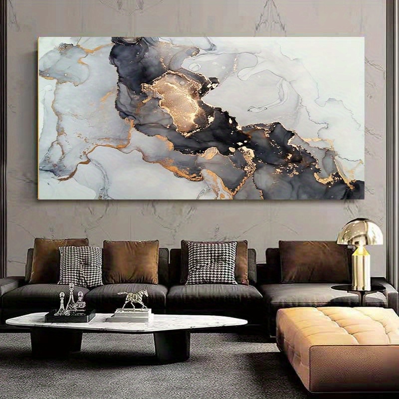 Extra Large Framed Wall Art Pictures for Living Room - Grey Black Gold