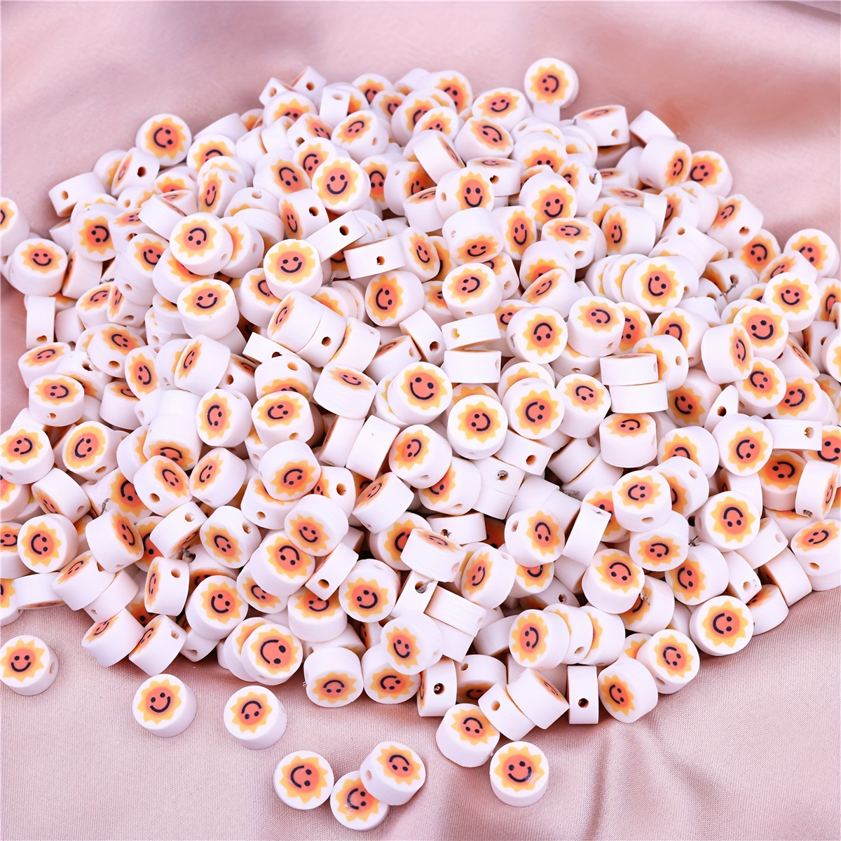 30pcs 10mm Colorful Smile White Clay Beads Flat Round Beads Polymer Beads  for Jewelry Making DIY Hand Made Jewelry Accessories