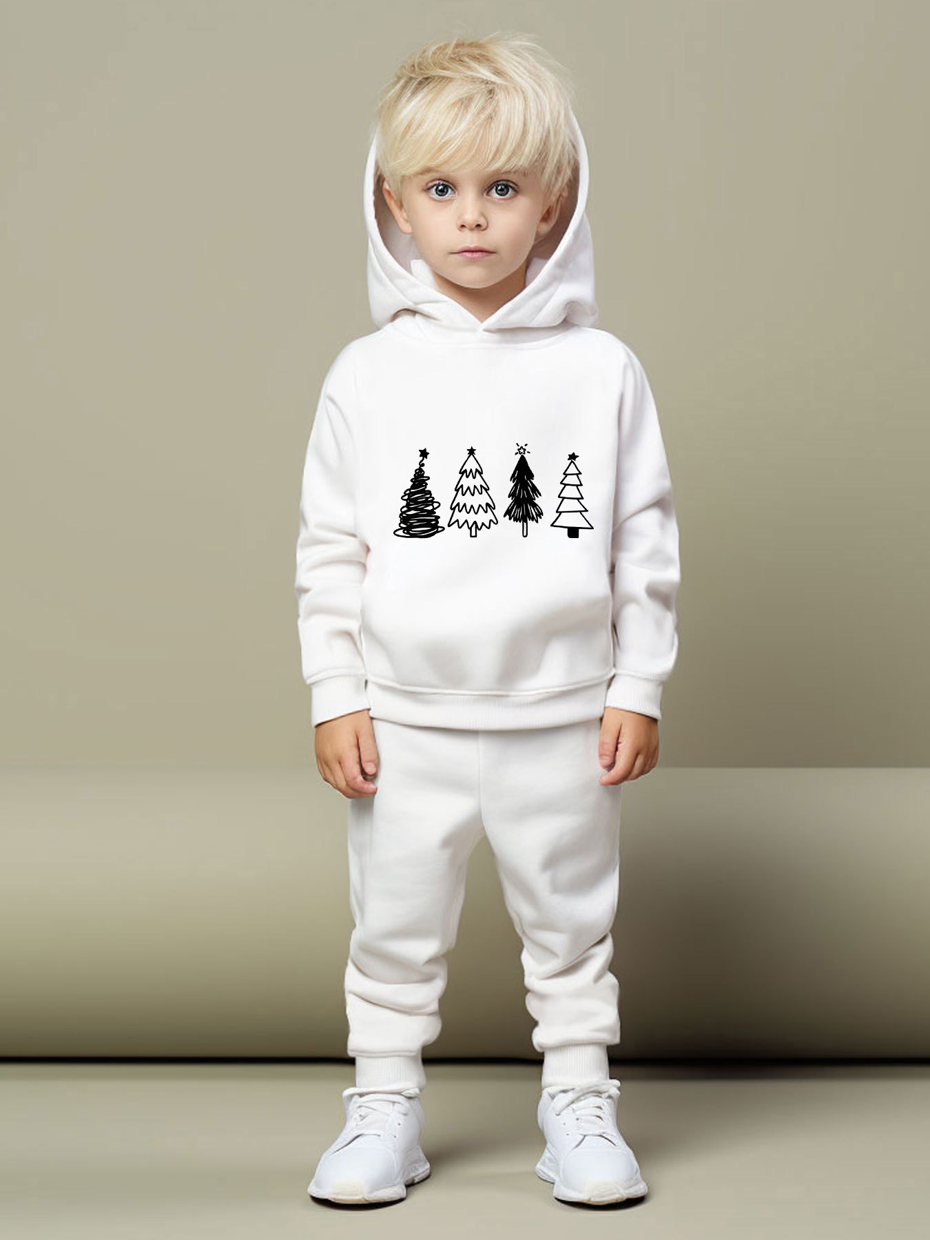 Hooded Outfit Graffiti Trees Print Boys Hoodie Pants Set Kid Temu