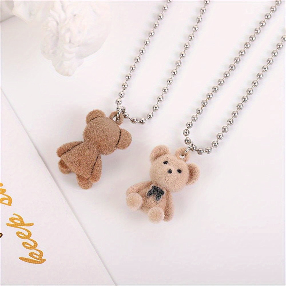 Cute Mini Plush Bear Pendant Necklaces Girls Fashion Long - Temu