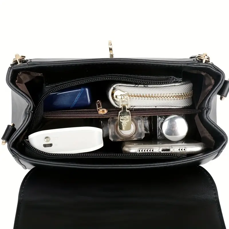 turn lock square handbag solid color crossbody bag womens pu leather flap purse details 7