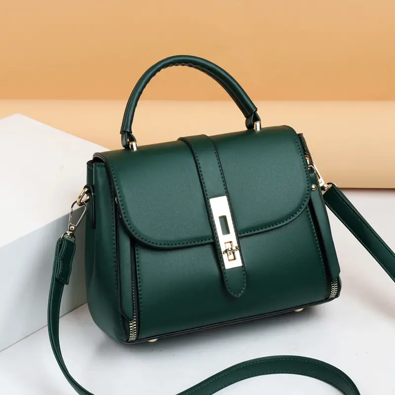 turn lock square handbag solid color crossbody bag womens pu leather flap purse details 1