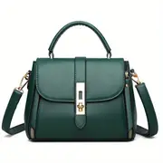 turn lock square handbag solid color crossbody bag womens pu leather flap purse details 4