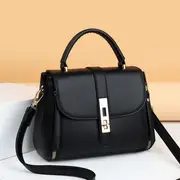 turn lock square handbag solid color crossbody bag womens pu leather flap purse details 0