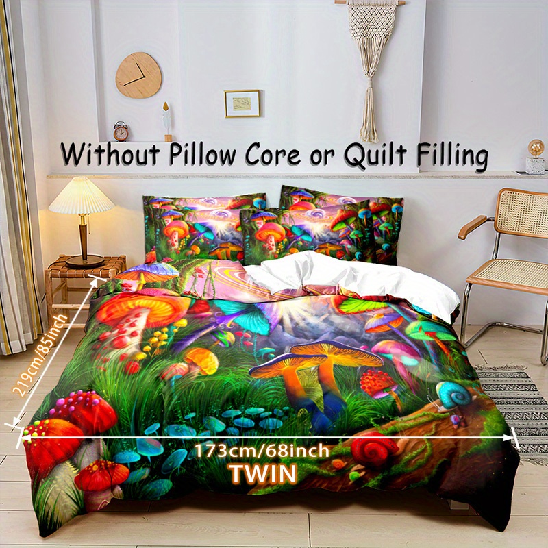 TEMU 3pcs Set Of T57-colorful Mushroom Universe Volcano Men's And Women's Comfortable Breathable Soft 3d Printed Quilt Cover