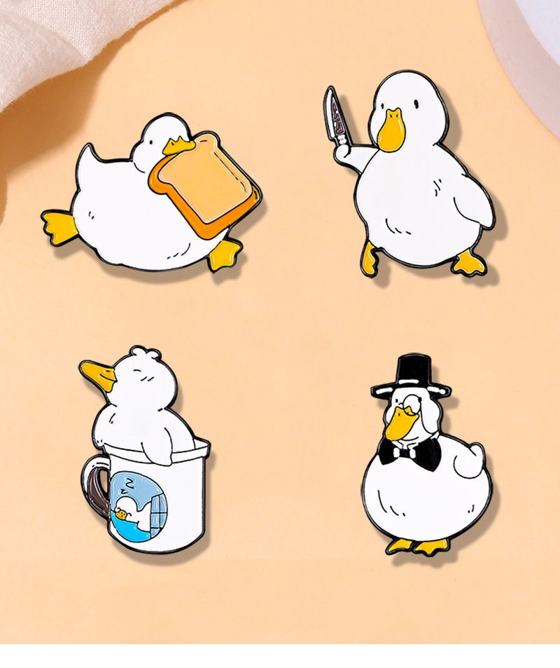 Funny Cartoon Goose Enamel Pins With Knife Badge Cute Duck Brooches for  Backpack