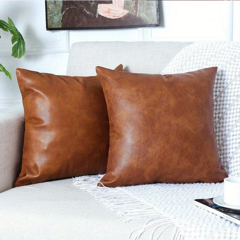 

1pc Faux Leather Throw Pillow Covers Thick Brown Large Decorative Modern Boho Farmhouse Bedroom Living Room Square Cases For Couch Bed Sofa 45x45cm/17.7x17.7in