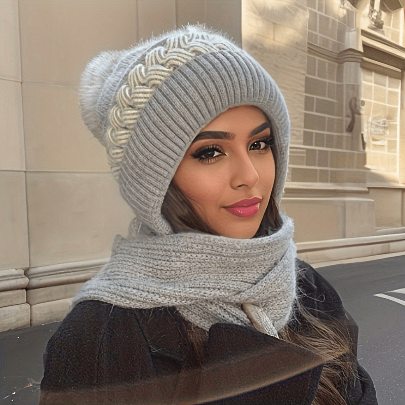 Bonnet Coupe-Vent avec Protection intégrée, Chapeaux écharpe à Capuche d' hiver 2 en 1 pour Femmes