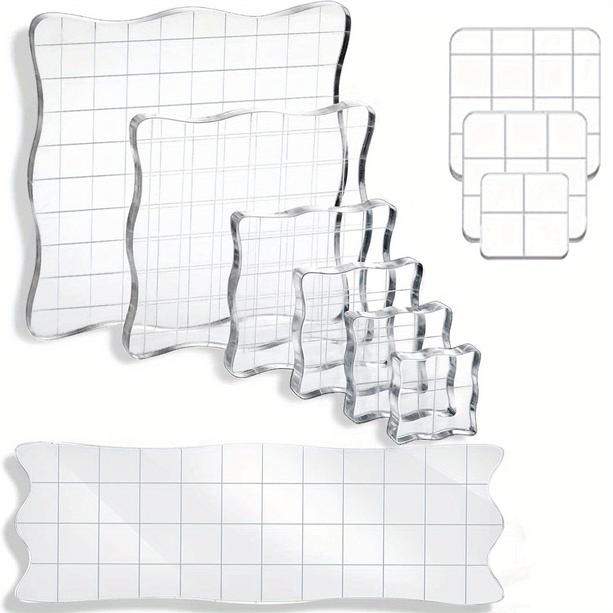 4 Pieces Acrylic Stamp Blocks with Grid and Grip, Clear Stamping