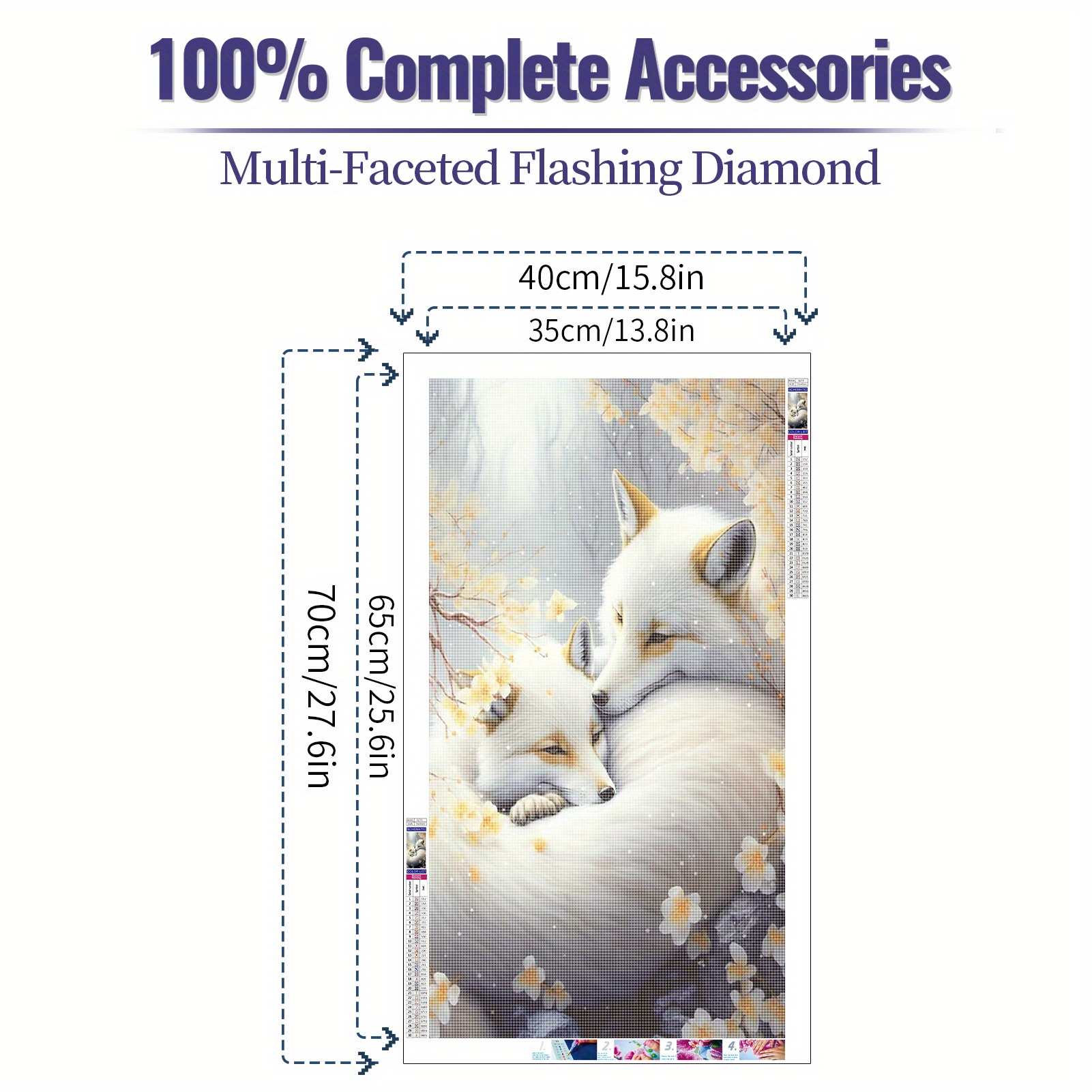 5d Diy Large Diamond Painting Kits For Adult White Fox Round - Temu