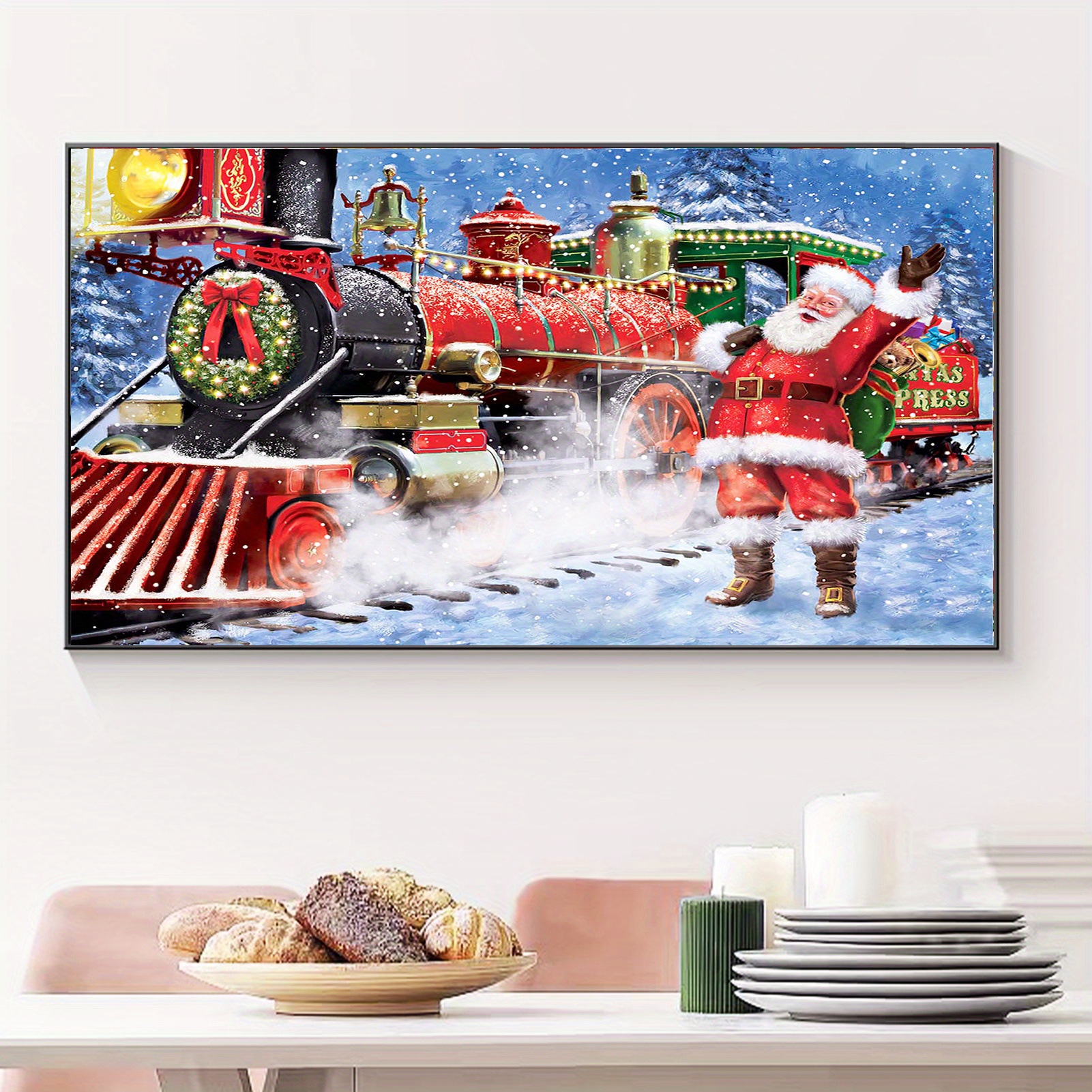 5D DIY Large Diamond Painting Kits For Adult, 15.7x27.5inch/40x70cm  Christmas Train Round Full Artificial Diamond Art Kits Picture By Number  Kits For