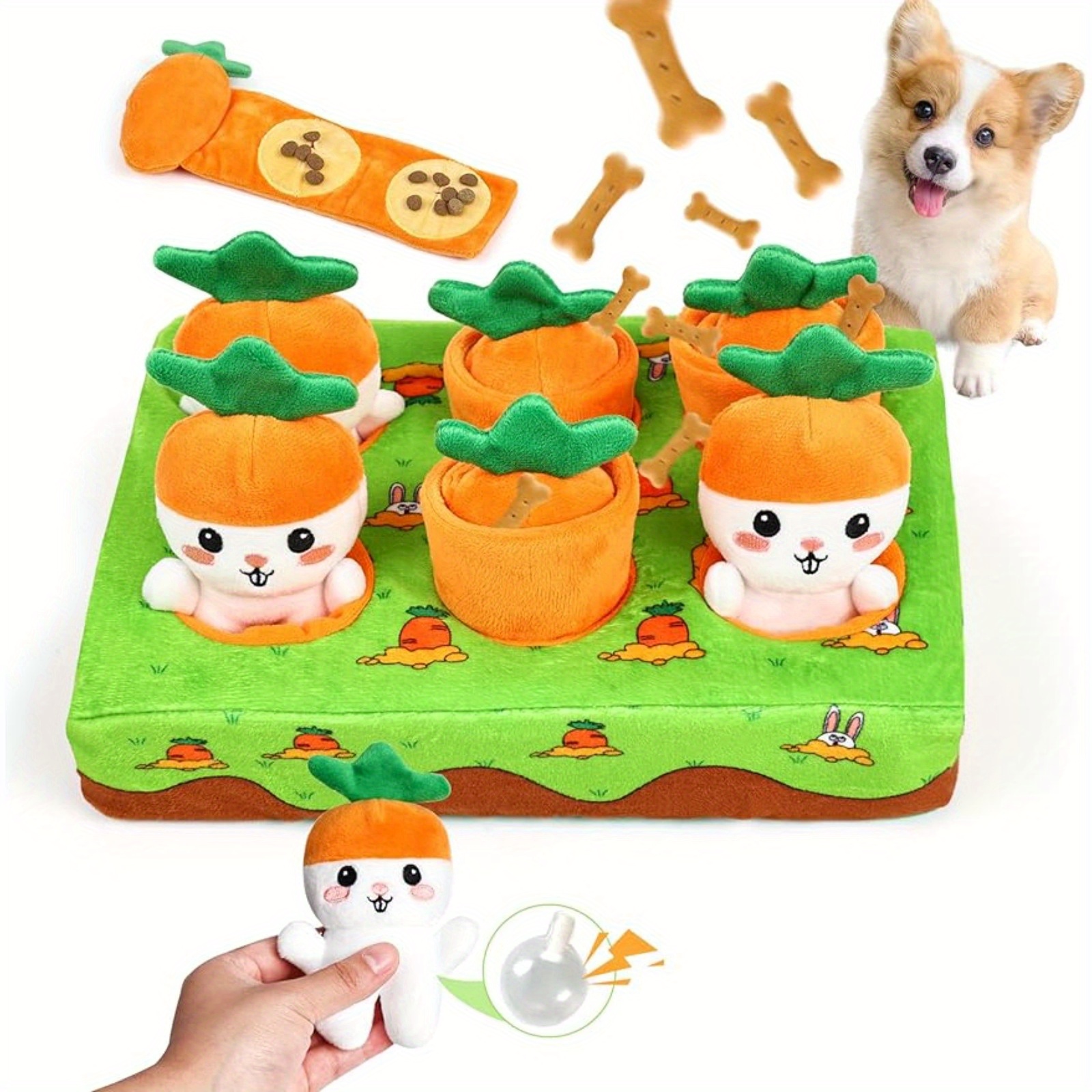 Hide and Seek Carrot, Interactive Dog Toys Feeding Sniff Mat Carrot Plush Toy, for Fun Carrots Harvest Toy Memory Games Training Dogs Puppy Strawberry