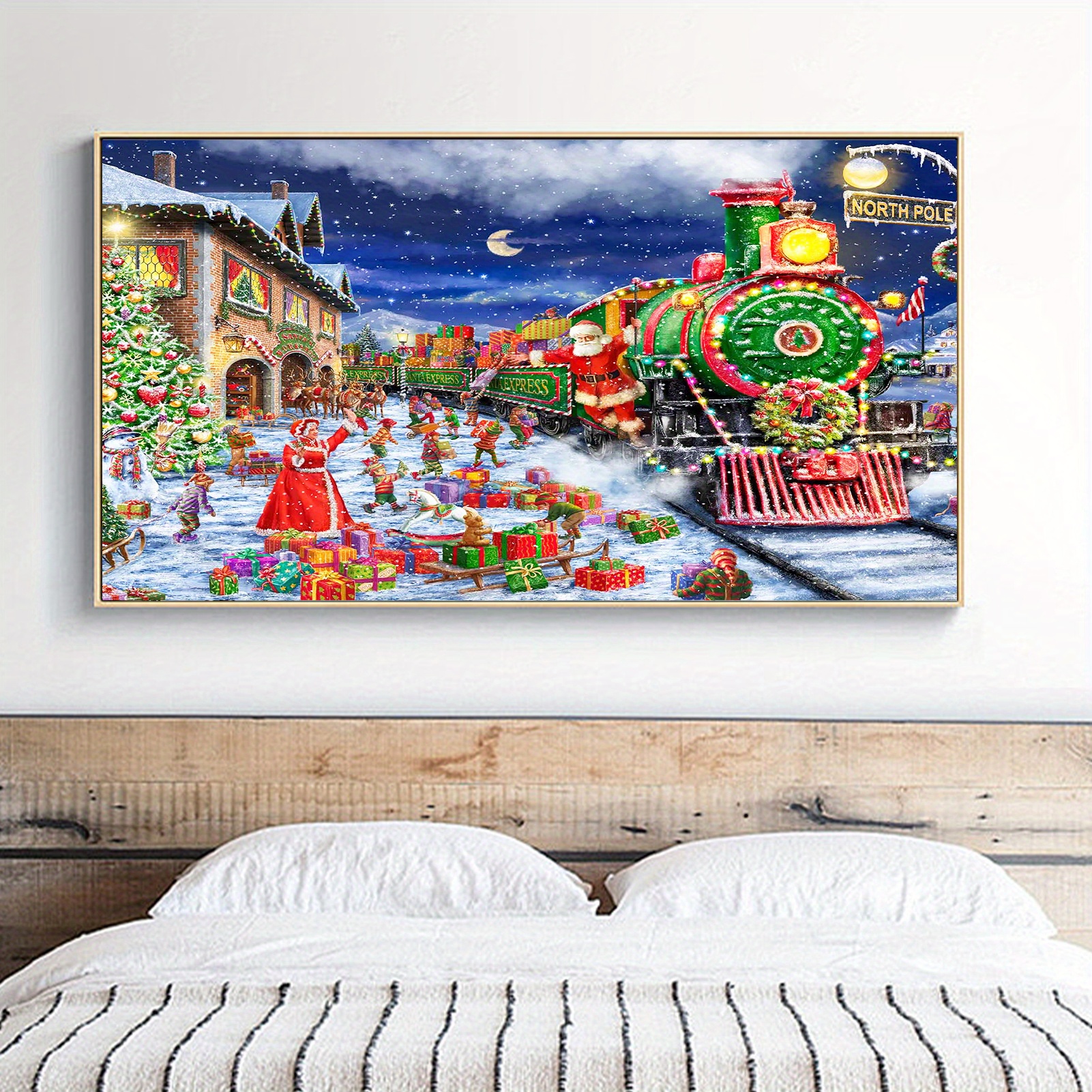 5D DIY Large Diamond Painting Kits For Adult, 15.7x27.5inch/40x70cm  Christmas Train Round Full Artificial Diamond Art Kits Picture By Number  Kits For