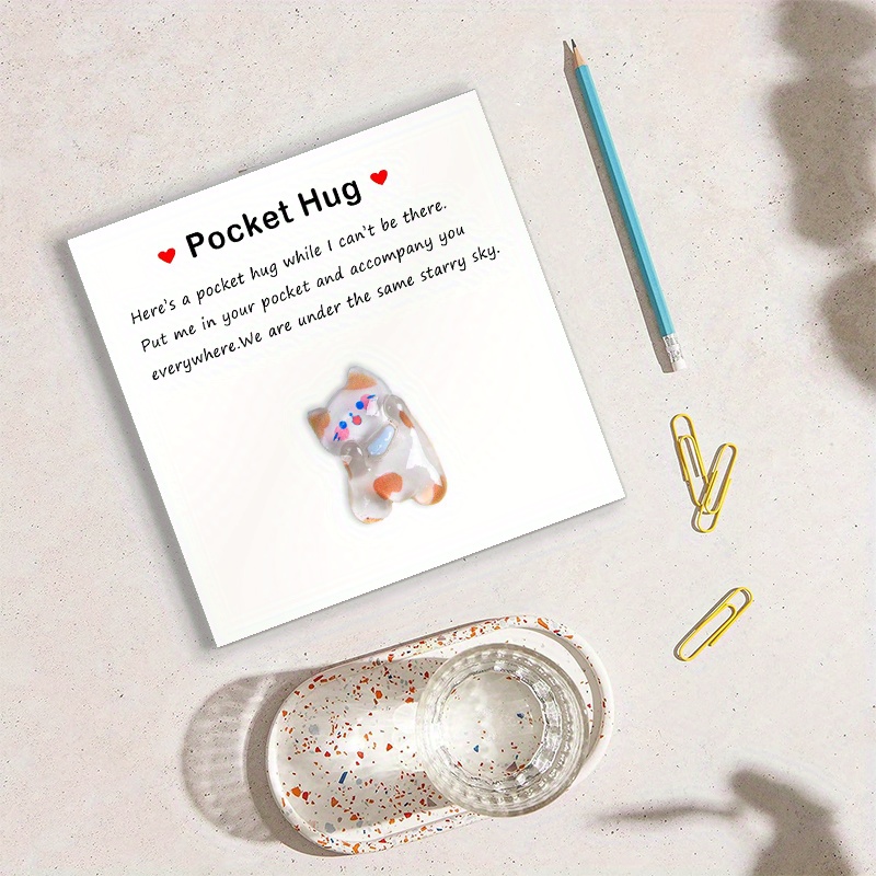 Cute Kitten Cat Hug Greeting Card, Cute Resin Animal Pocket Hug