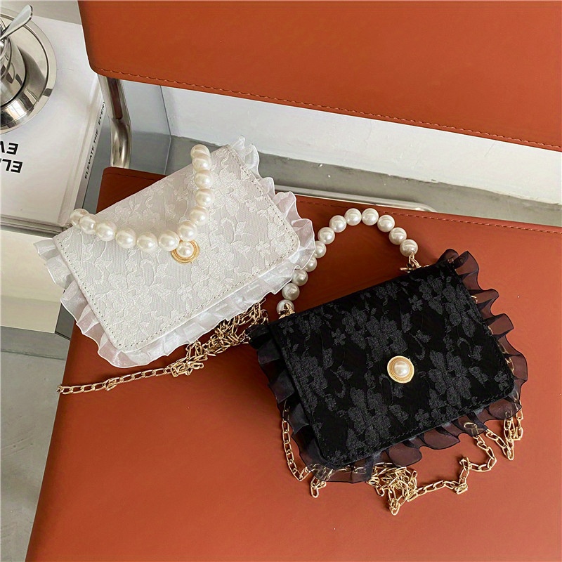 Mini Ruffle Lace Handbag For Women, Elegant Chain Crossbody Bag