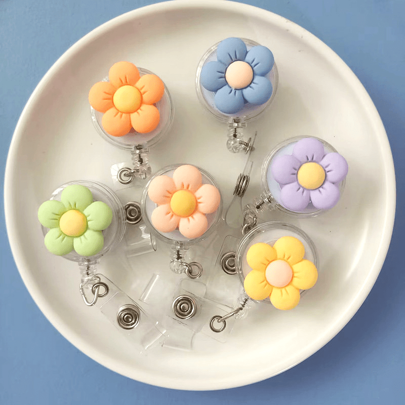 Colorful Resin Flower Button Card Clips Retractable Badge - Temu