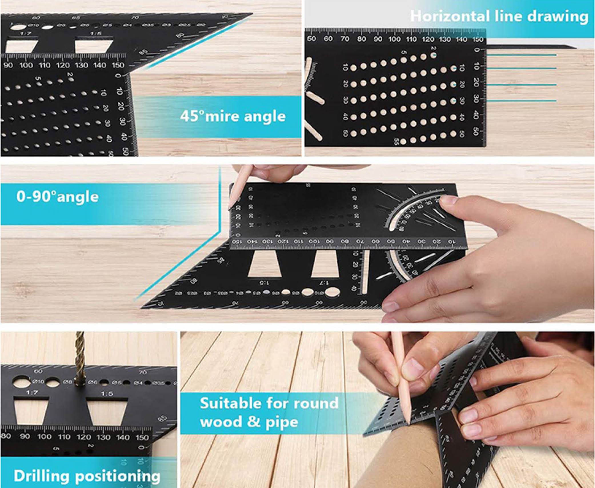 Règle de mesure 3D multifonction pour menuisier 45 à 90°