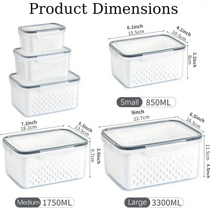 4 Pack Fruit Storage Containers for Fridge - Large Produce Saver Containers  with Lid & Colander, Plastic Vegetable Storage Salad Berry Container  Lettuce Keeper Refrigerator Organizer Bins -Green/White