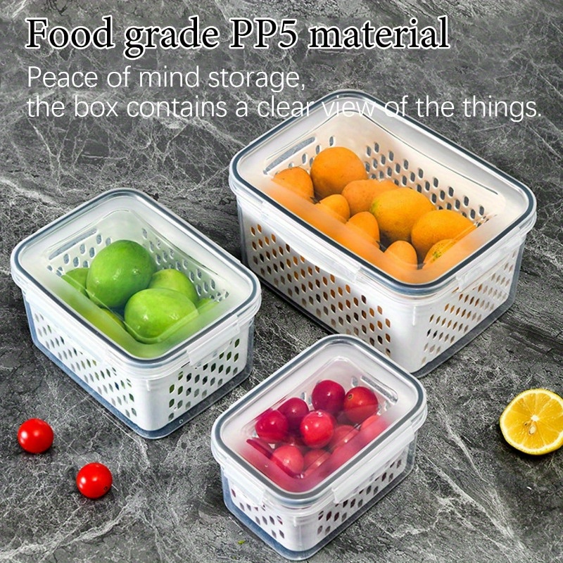 5 PCS Large Fruit Containers for Fridge,Leakproof Food Storage organizer  with lids Removable Colander,BPA-Free Produce saver Bins for refrigerator
