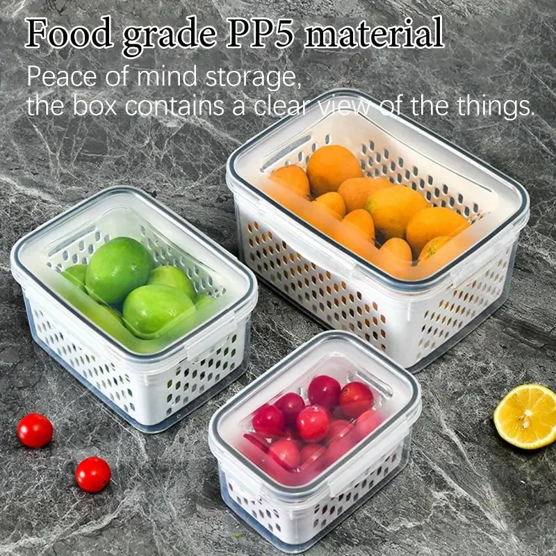 3 PCS Large Fruit Containers for Fridge,Dishwasher and microwave safe  Produce Containers Keep Fruits, Vegetables, Berry, Meat Fresh  longer,BPA-Free