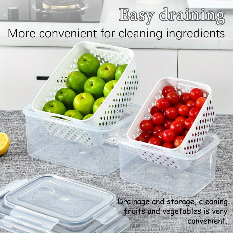 3 Pack Fruit Storage Containers for Fridge - Produce Saver Containers  Fridge Organizers with Airtight Lid & Colander, Fruit and Vegetable Storage  for
