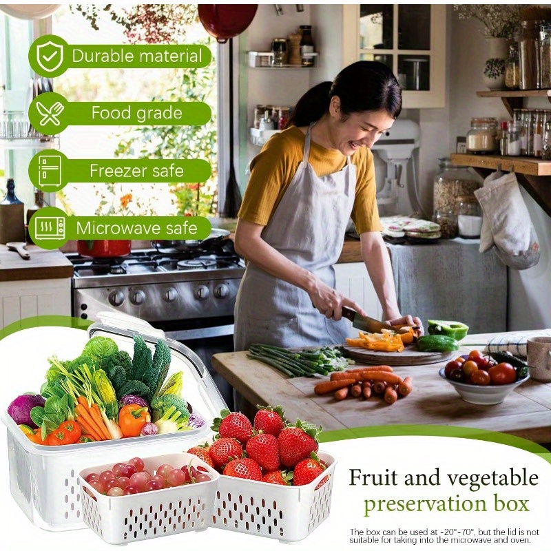 2 Packs Food Storage Containers Fridge Produce Saver Plastic Stackable  Refrigerator Organizer Keeper Bins Baskets with Lids for Veggie, Berry,  Fruits and Vegetables
