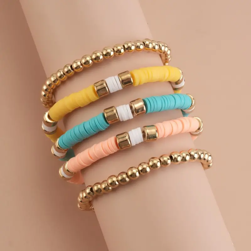 Boho Style Beaded Bracelet Set With Colorful Soft Clay Beads - Temu