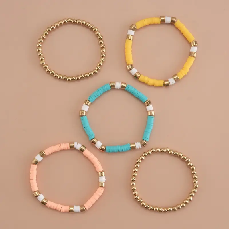 Boho Style Beaded Bracelet Set With Colorful Soft Clay Beads Stackable Hand  String For Women - Temu Kuwait