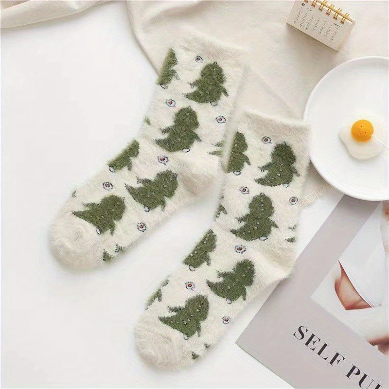 1 Pair Women Winter Fuzzy Plush Slipper Socks Warm Funny Cartoon Cow Print Kawaii  Socks Harajuku Cute Thicken Floor Sleep Sock, Shop Temu Start Saving