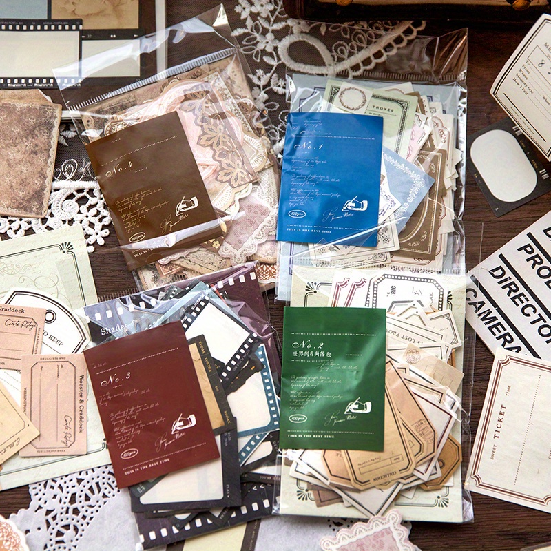 100pcs Vintage Stamp Book Series Material Paper Junk Journal Mini