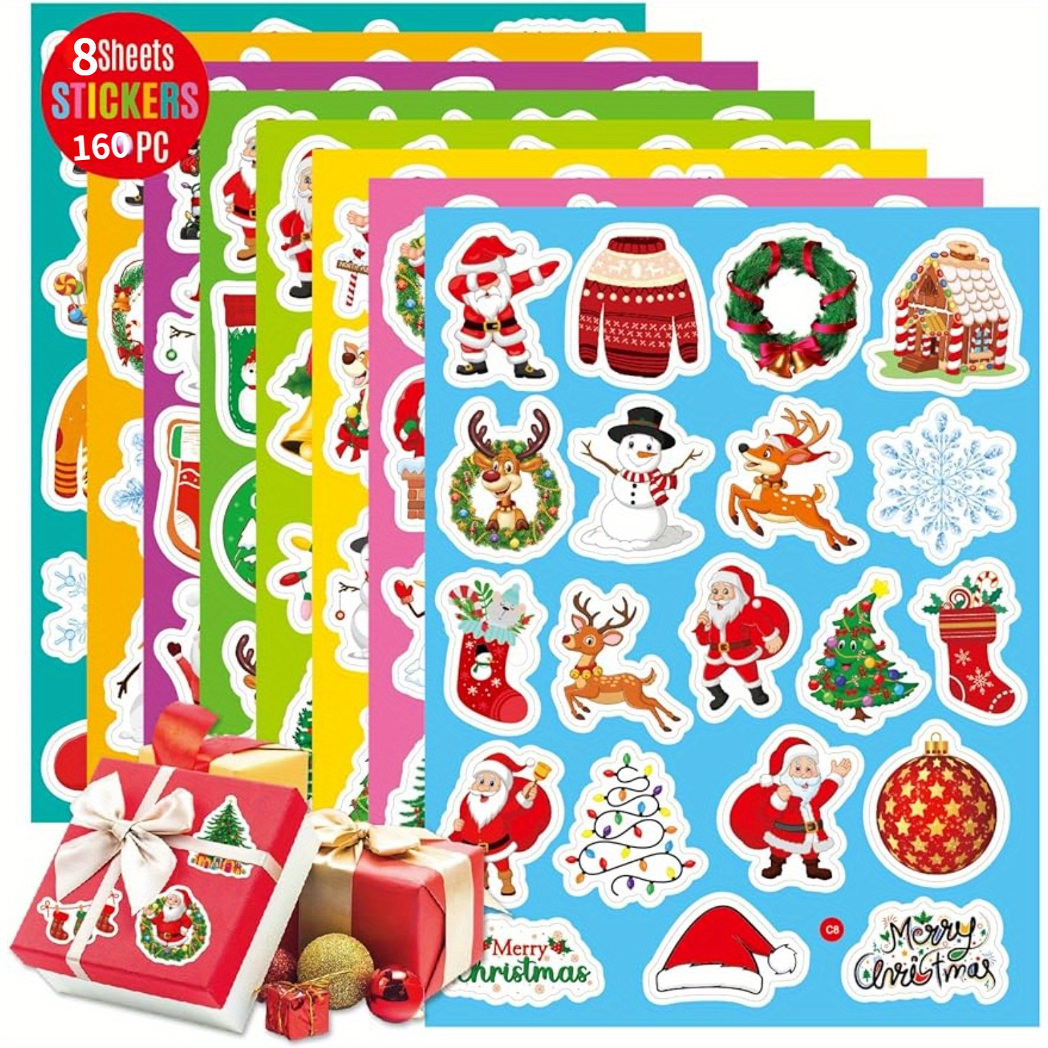 160pcs Holiday Stickers 2023 Christmas Theme Stickers For Kids Santa Claus  Stocking Stickers Christmas Ornament Stickers Bulk Pack Party Gifts For Adu