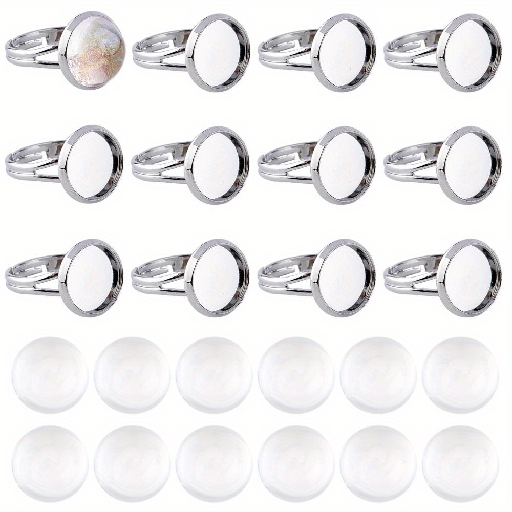 

80pcs/set Ring Base Pad Adjustable Ring Blanks Bezel Trays Pendant Trays Fit 12mm Glass Cabochons For Diy Cabochon Rings Jewellery Making
