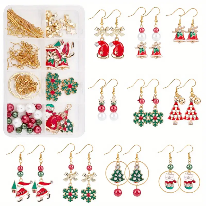 Christmas Enamel Charms Diy Earring Making Kit Jingle Bell - Temu