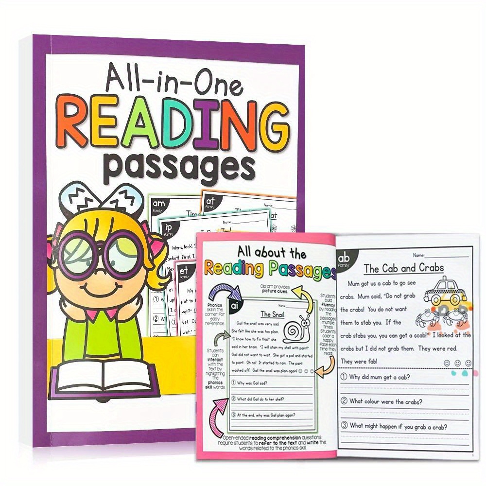 All-in-One Reading Passages: English Phonics Workbook for Youngsters - Educational Teaching Aid by LACHILLY, Colorful Sentence Training Book with Fun Illustrations & Exercises for Reading Skills Development, Educational Workbook | Interactive Layout | Durable Paper Quality