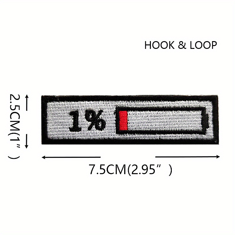 Embroidered Tactical Badge Patches Featuring A 1% To 99% Battery Charge Logo, Suitable For Jackets, Jeans, And Bags