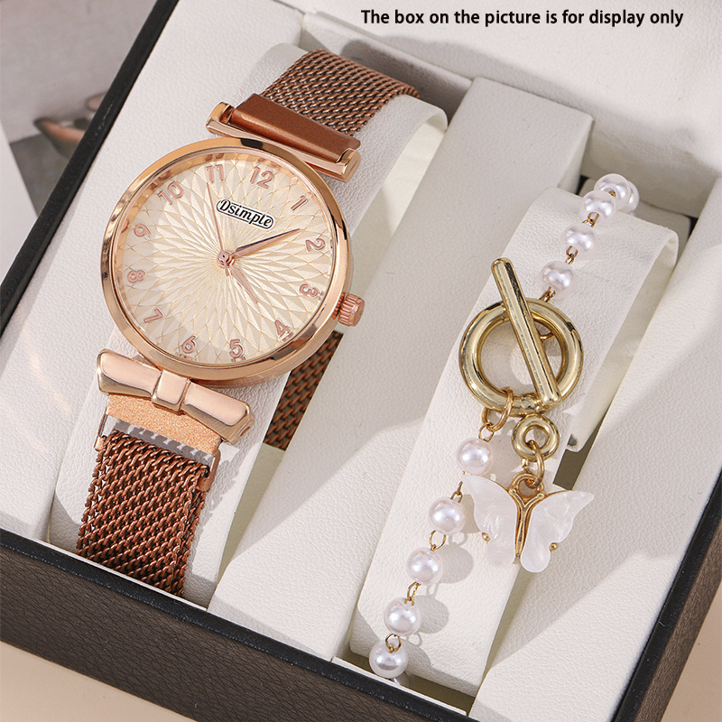 Reloj Dorado con Pulsera en Oro Acero Inoxidable Set 2 Relojes Para Mujer  Hombre