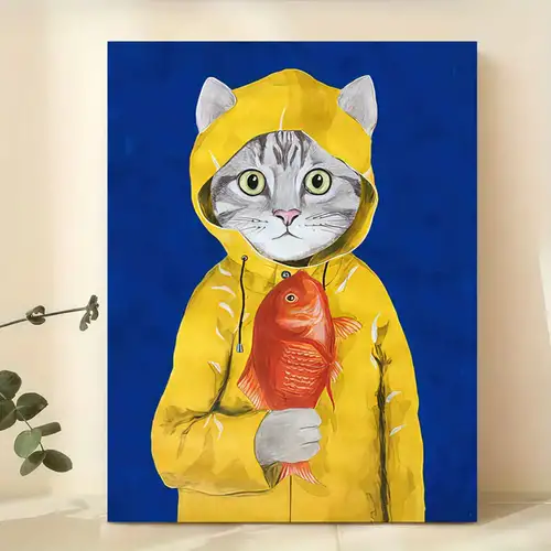 1ピース キャンバスポスター プリント絵画 鯉 猫サムライ寿司猫