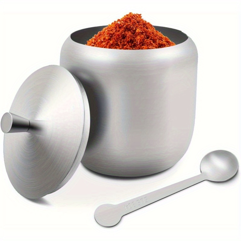 1pcs Glass Seasoning Jar Clear Spice Condiment Salt Cruet with Lid and Spoon
