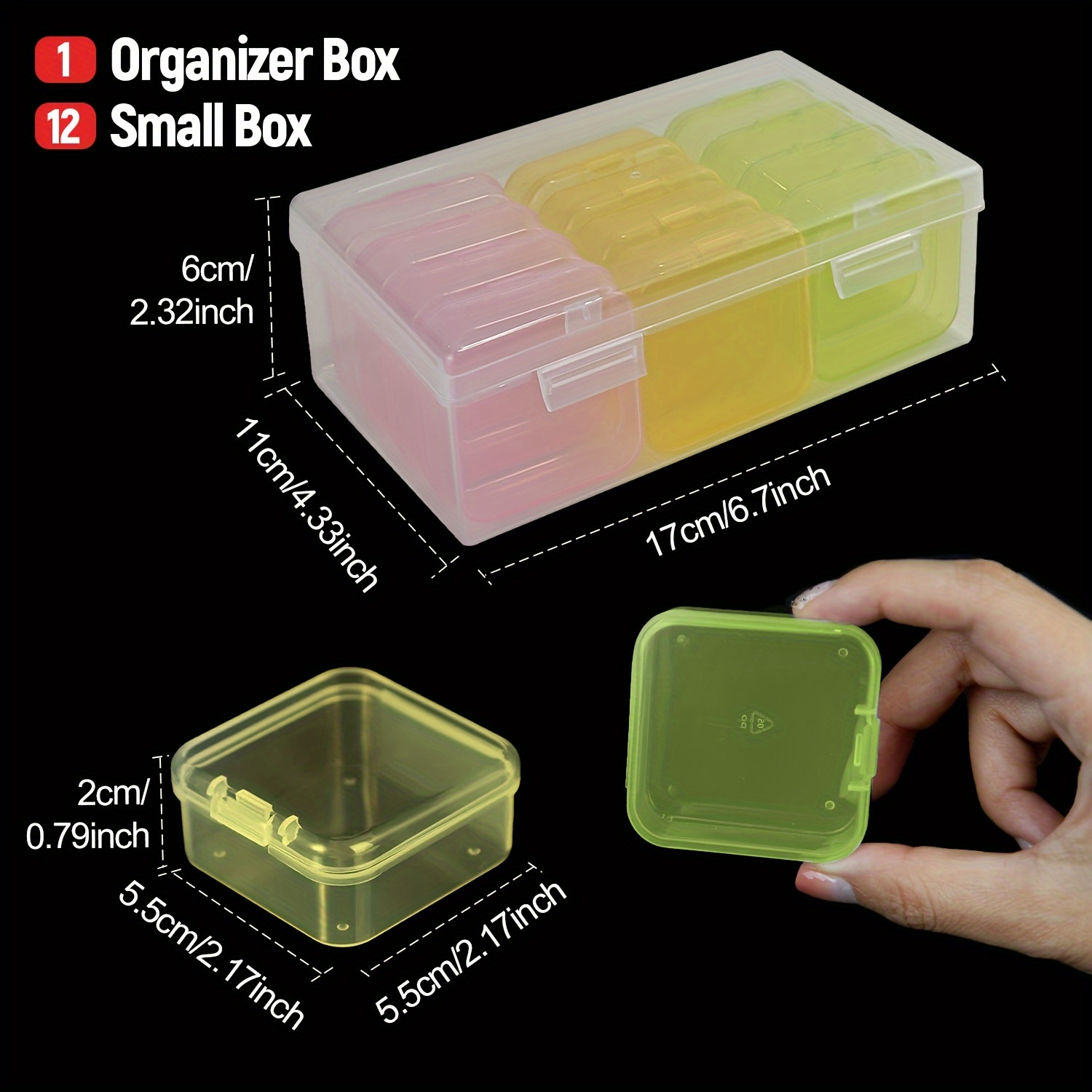 1 Set, 12 In 1 Plastic Storage Box, Handicraft Square Storage Box, Colorful  Transparent Organizer, Suitable For Jewelry Diamond Painting Nail Art Acce
