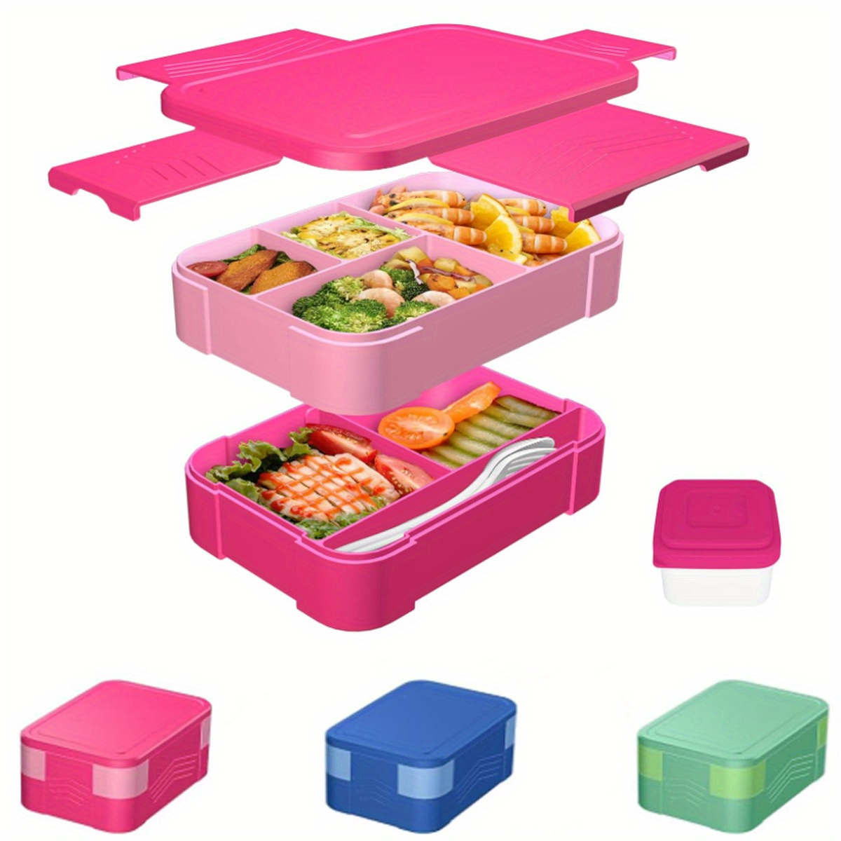Adult and children's bento box, fashionable adolescent adult lunch box,  with 5 compartments, durable, suitable for microwave/dishwasher, , perfect  for dining out green
